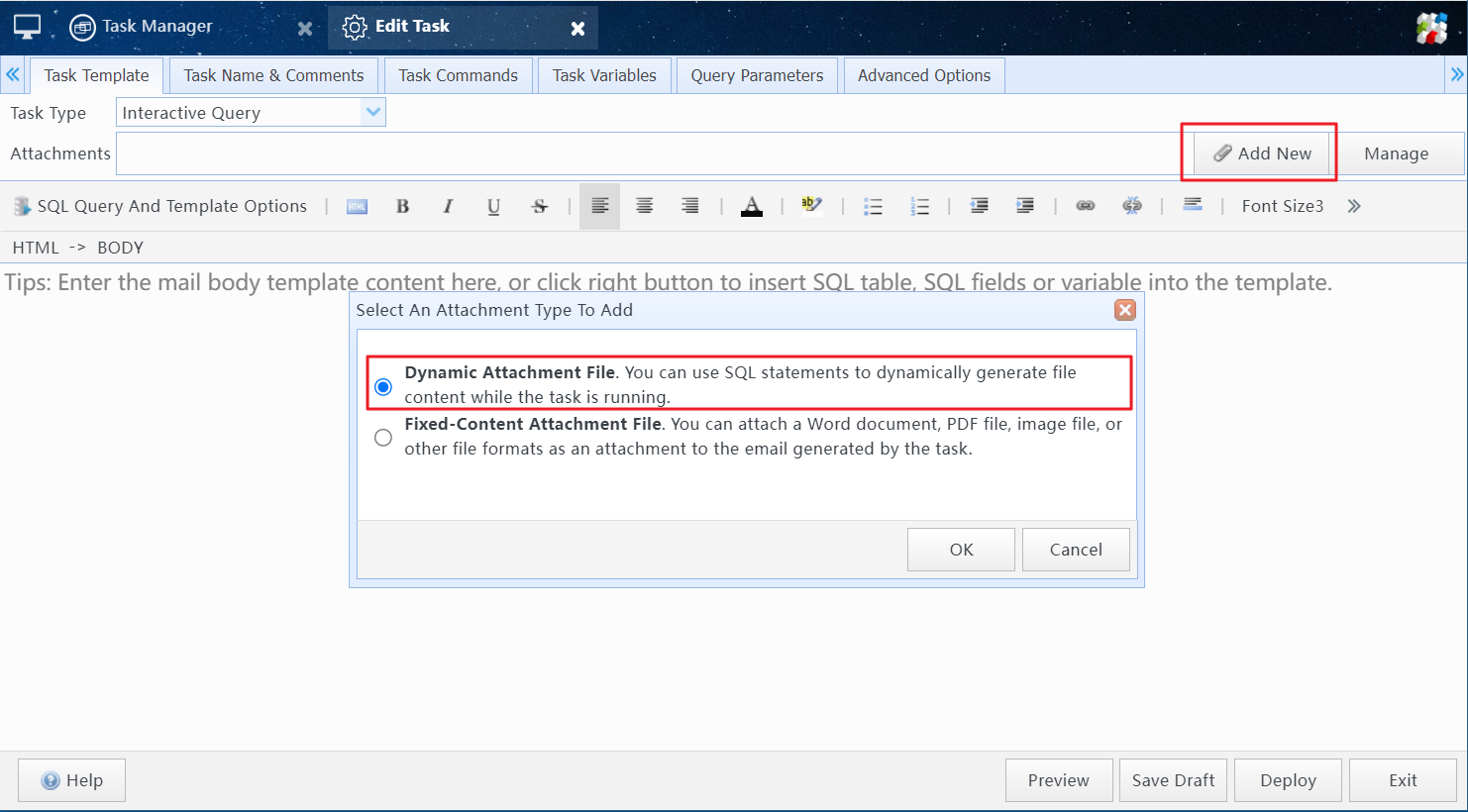 Add an attachment to the task