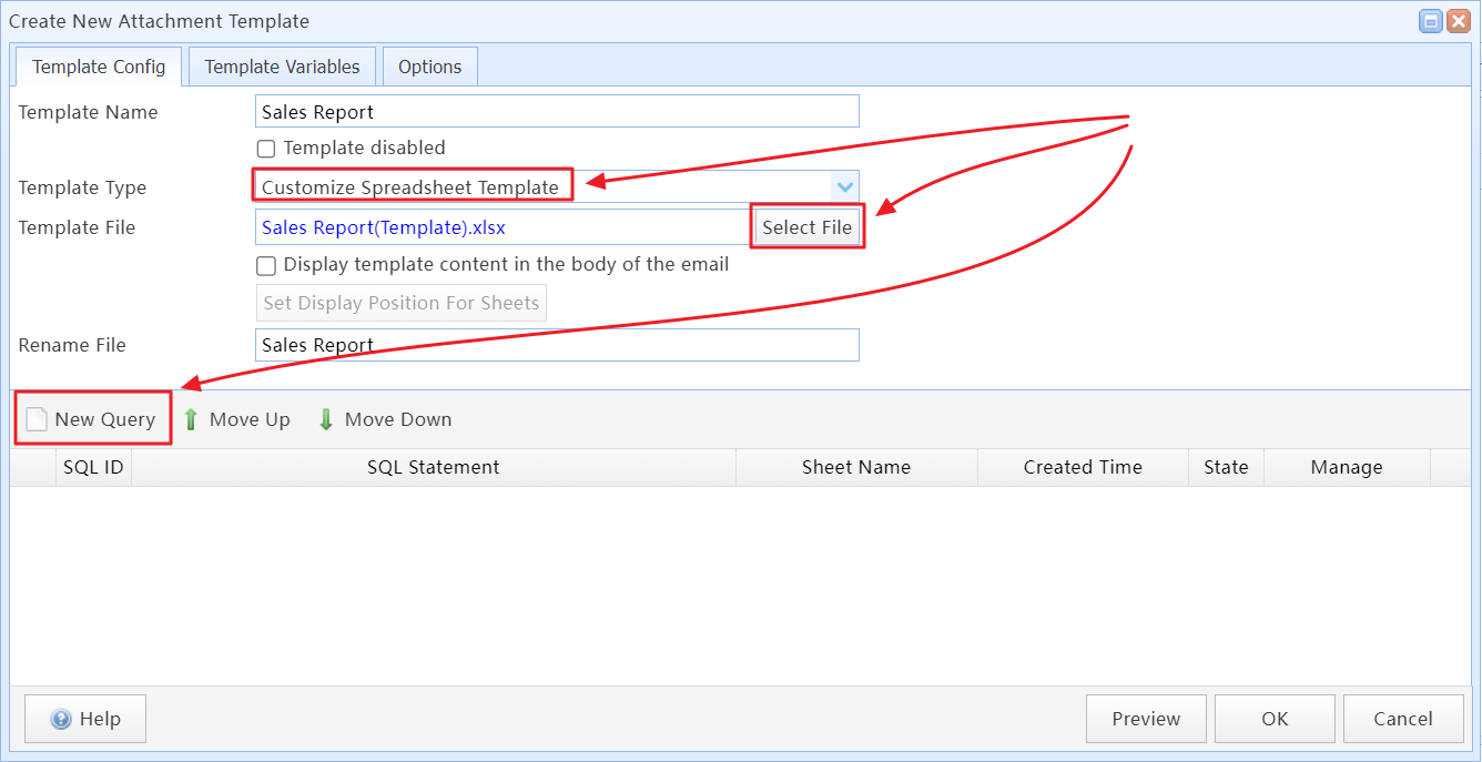 Select Template Type and import the designed Excel template sheet