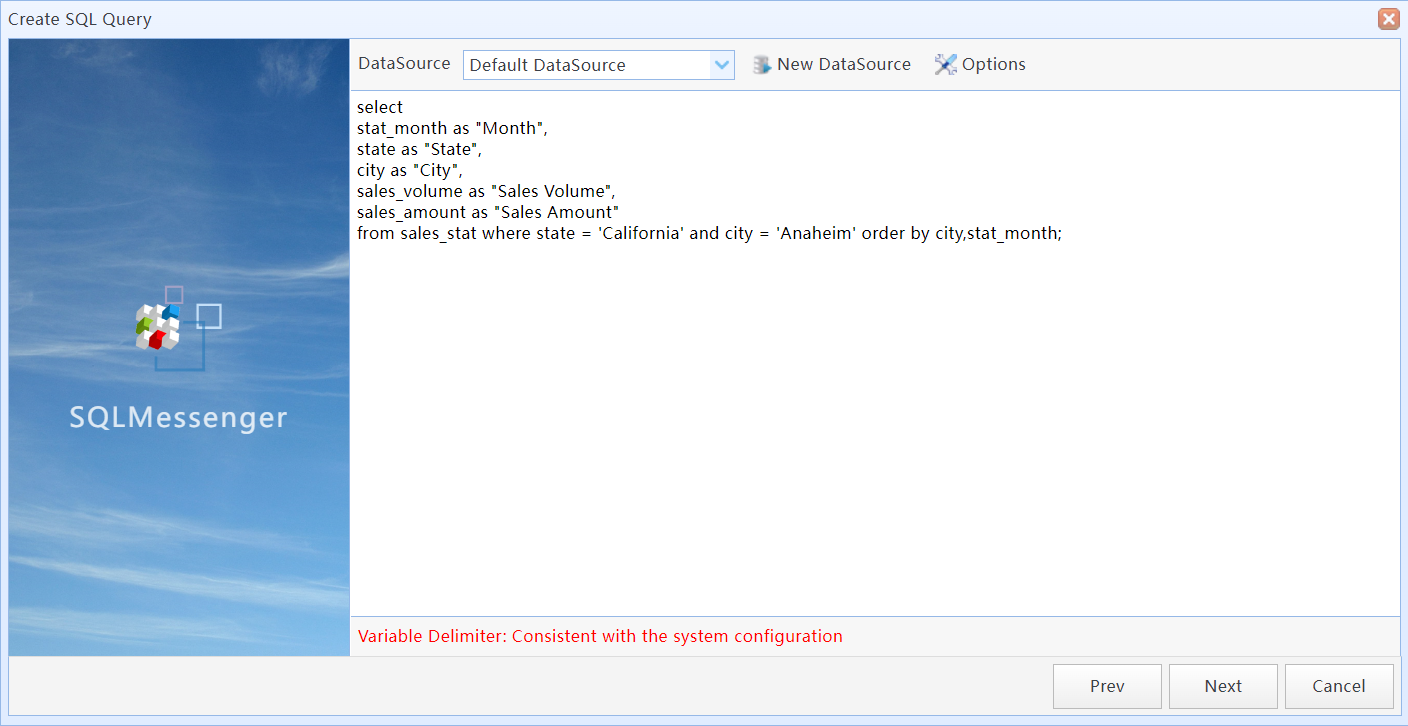 Enter sql statement in the "Create SQL Query" wizard