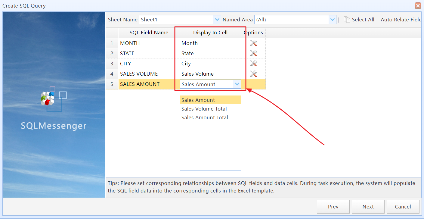Set corresponding Data Cells for each SQL field