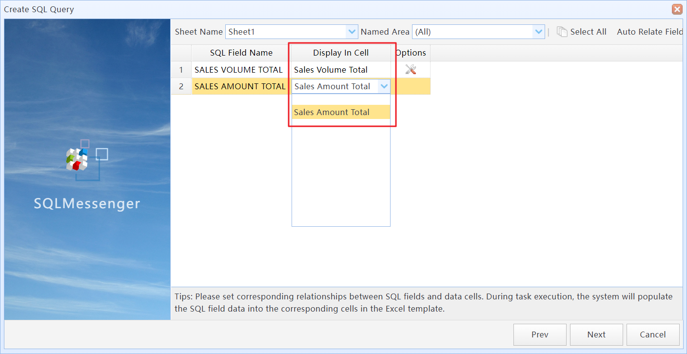 Set corresponding Data Cells for each SQL field in the second SQL query
