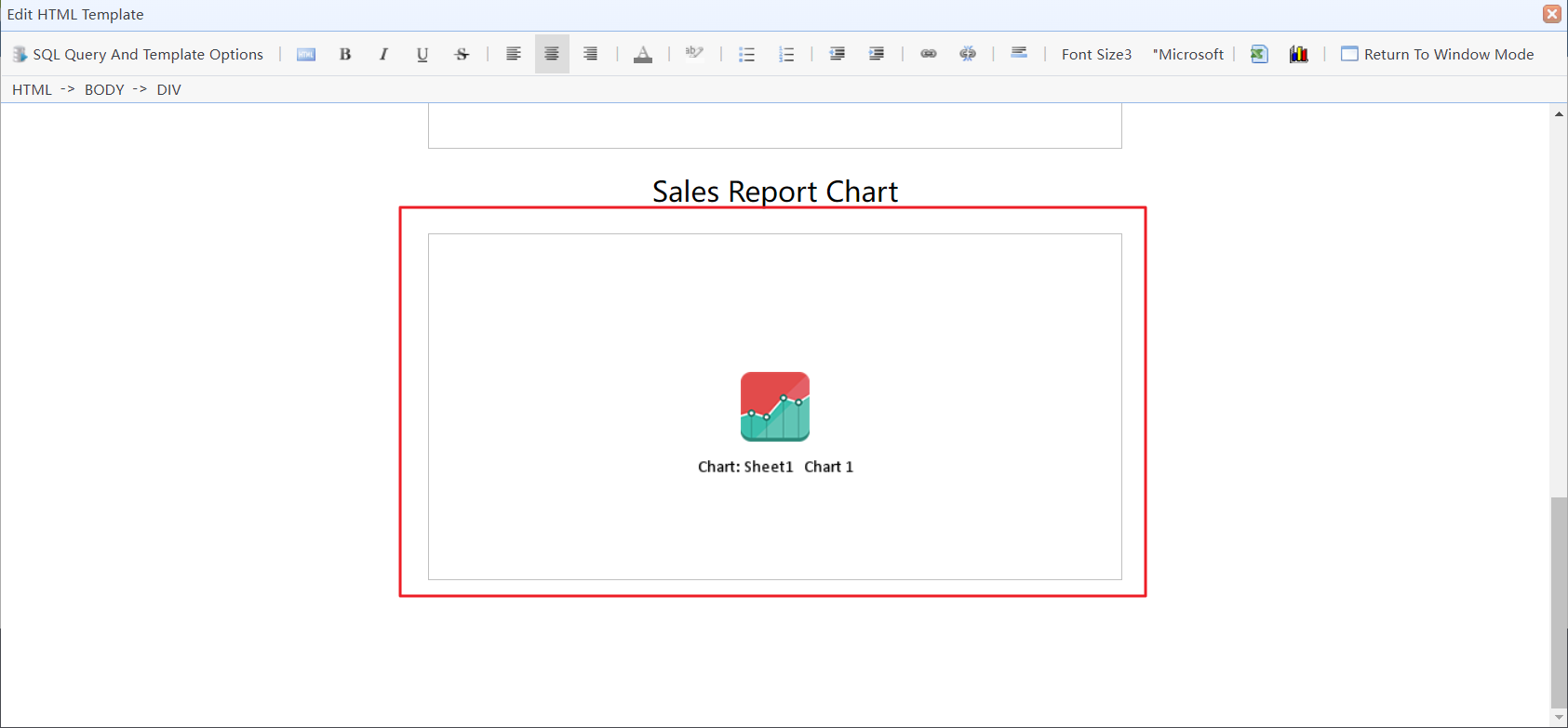 Insert a chart into the email body template