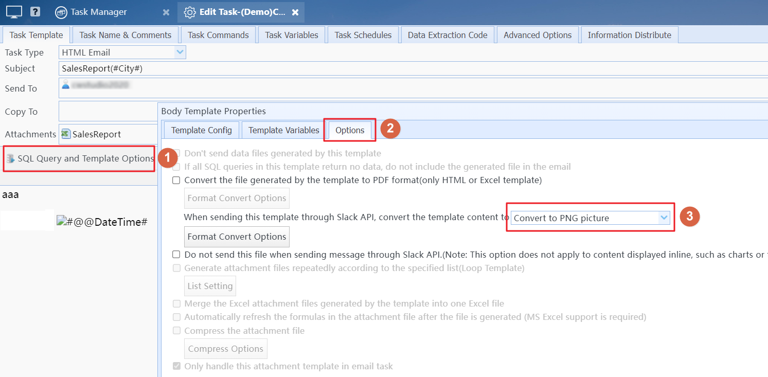 Convert the message body into a PDF or image