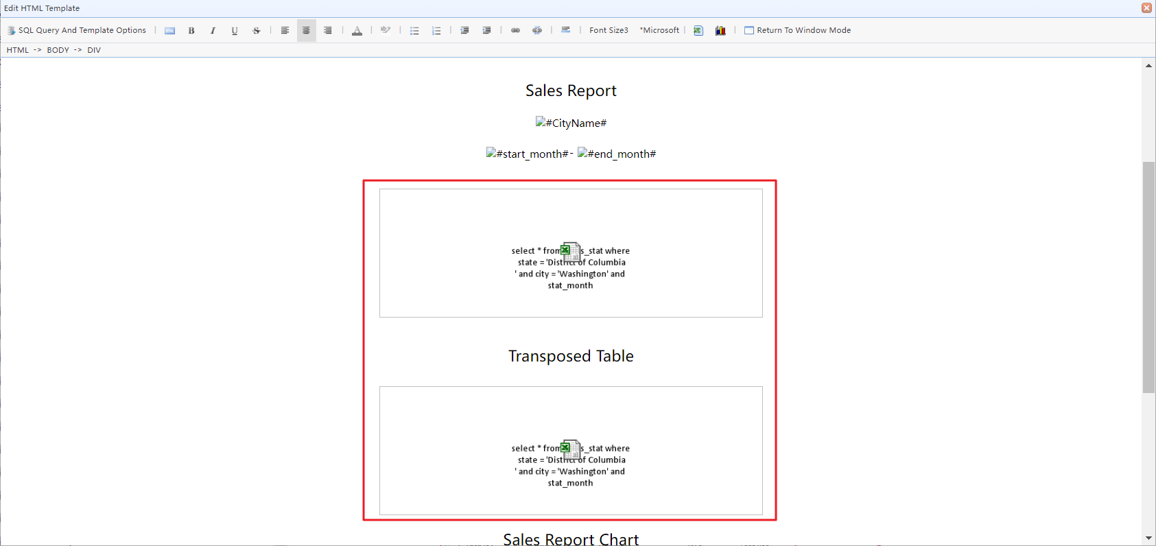 The text content in the email body template