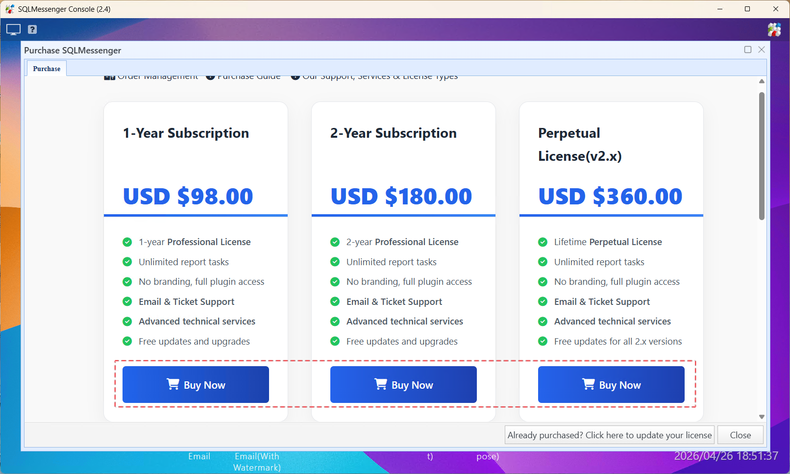 Select a License Type