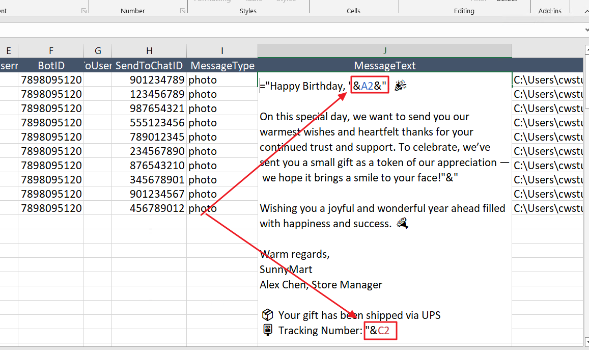Construct the message content and specify an image for each message