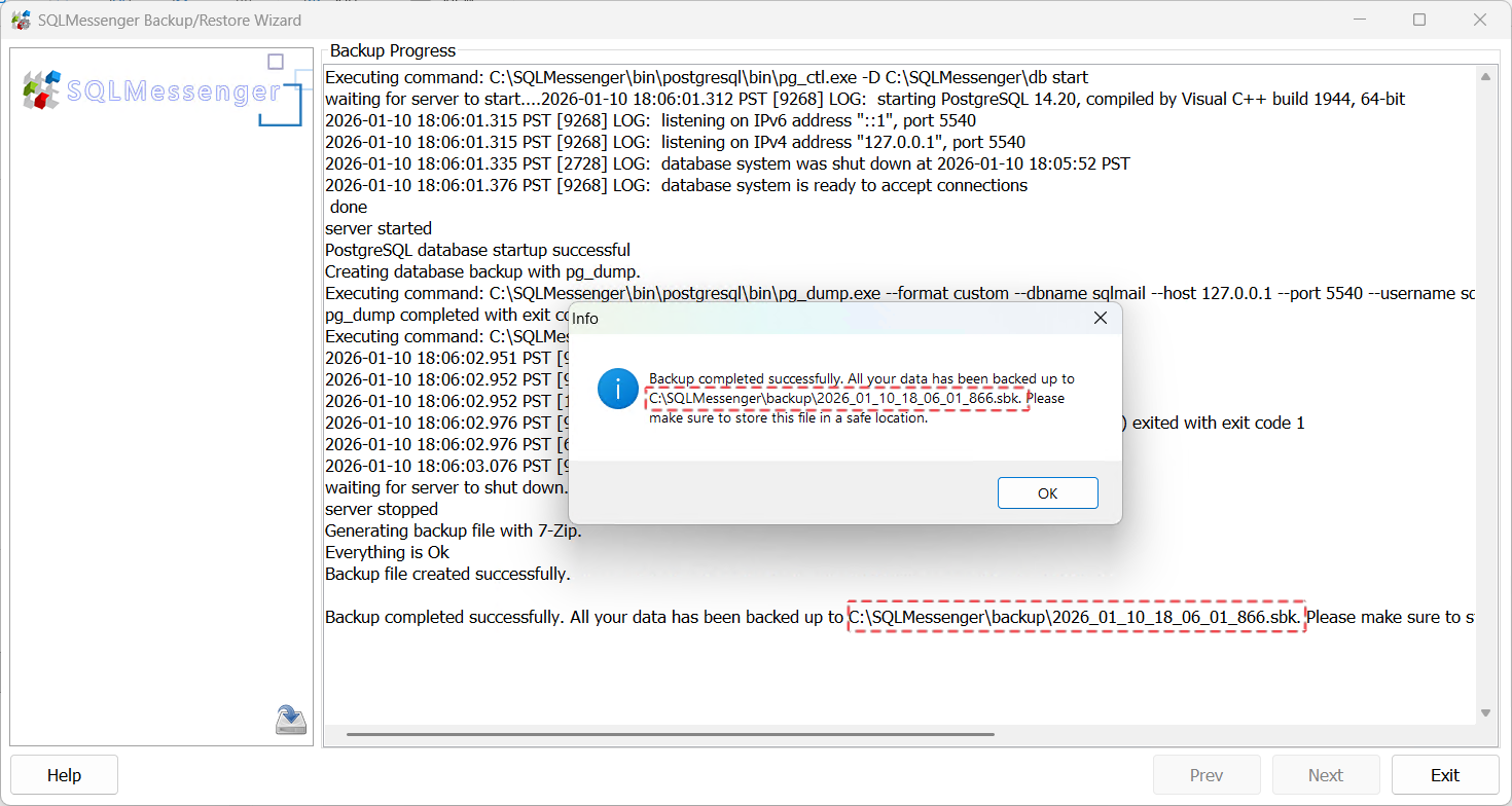 Display backup file name