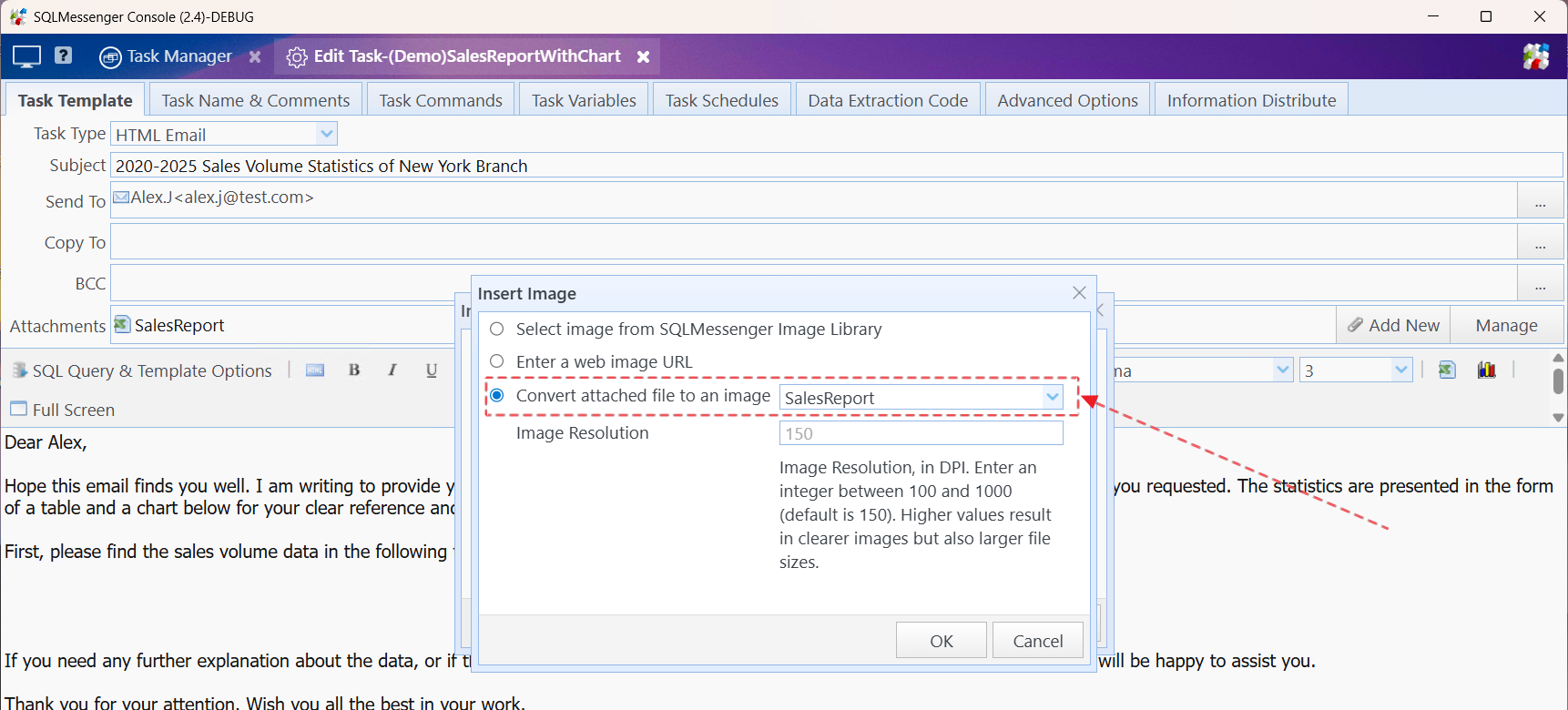 Check Convert attached file to an image and select the attachment template