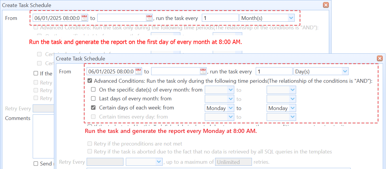 Schedule a task to run at different times