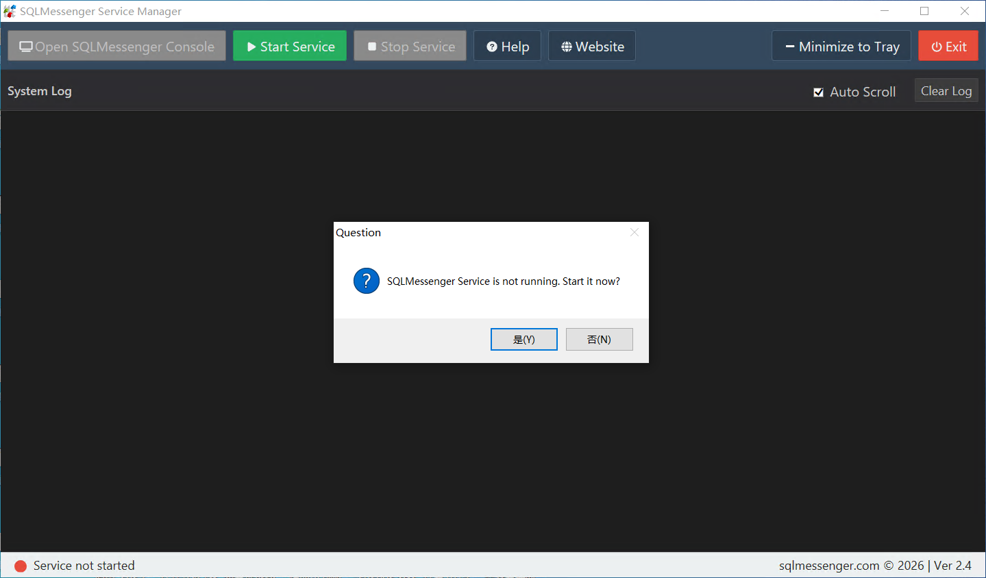 Start SQLMessenger Service when the Service Manager launches