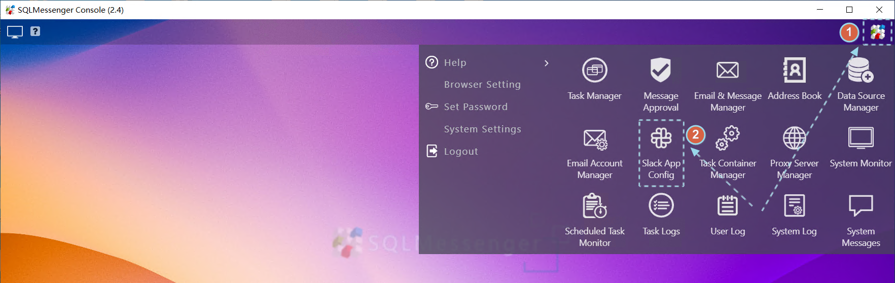 Click the Slack App Config icon in the MainMenu
