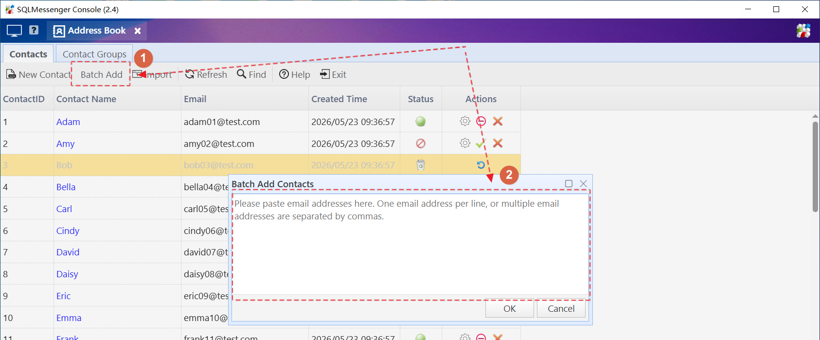 Click the Batch Add button to open the Batch Add Contacts dialog
