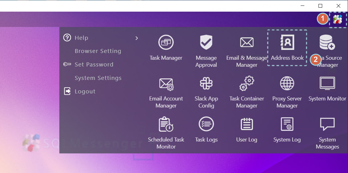 Click the AddressBook icon in the MainMenu to open the AddressBook Manager