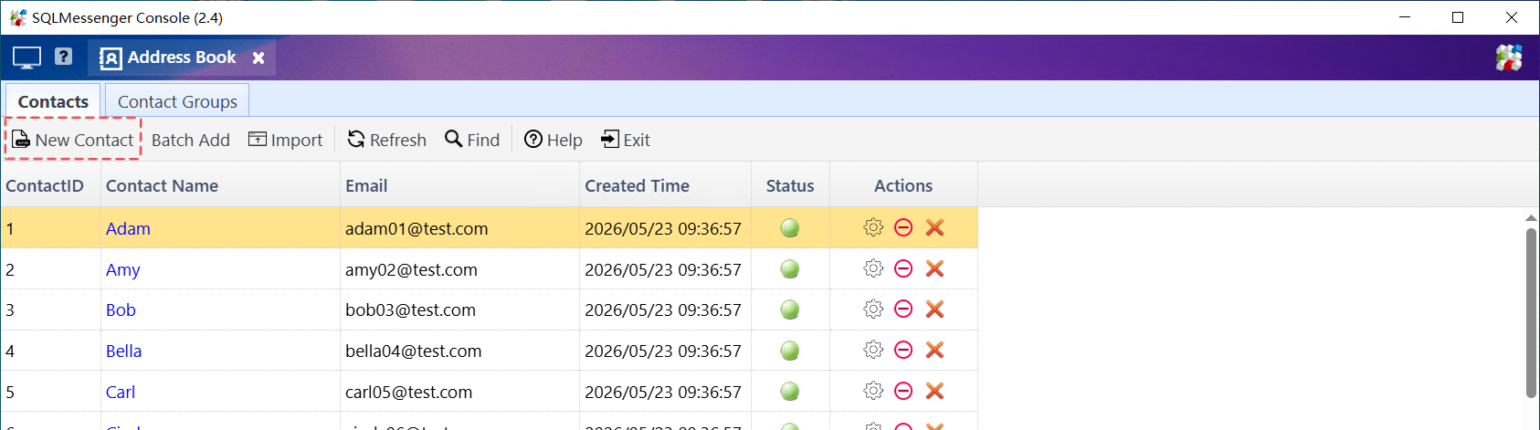 Click the New Contact button to open the Create New Contact dialog