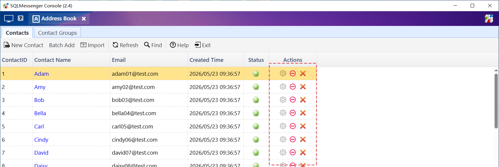 The Contact Management toolbar